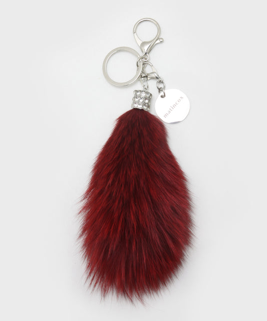 Real Fox Fur Keyring - Wine Red