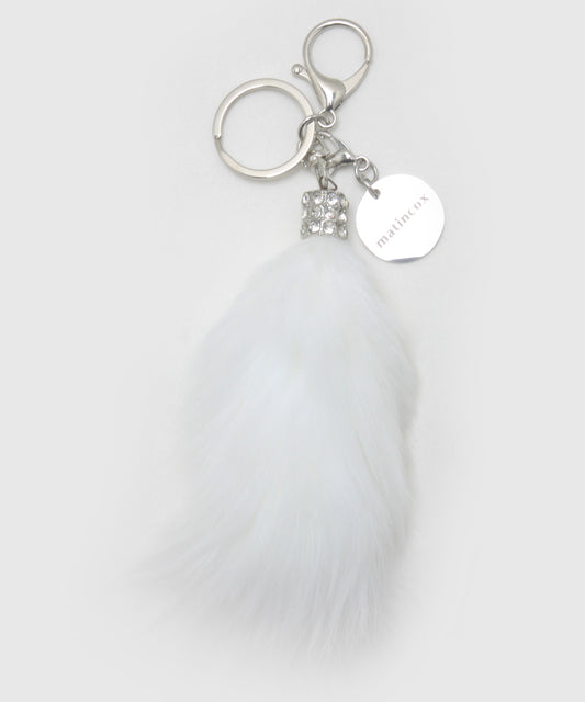 Real Fox Fur Keyring - White