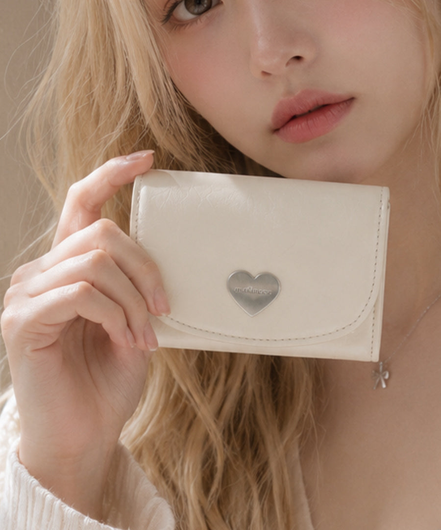 Heart Fold Wallet - Cream